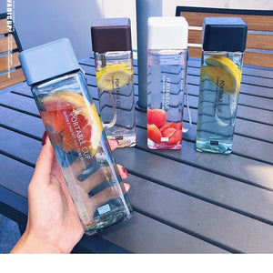 Cute New Square Tea Milk Fruit Water Cup 500ml for Water Bottles drink with Rope Transparent Sport Korean style Heat resistant