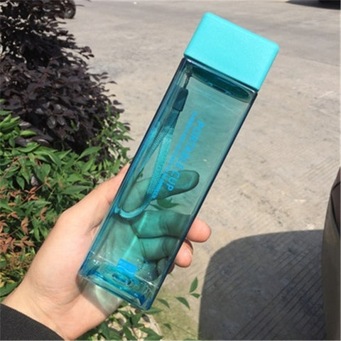 New Square Frosted Plastic Water Bottle Portable Transparent Bottle Fruit Juice Leak-proof Outdoor Sport Travel Camping Bottle