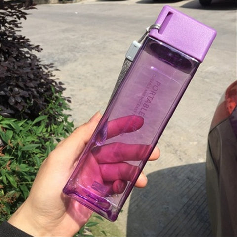 New Square Frosted Plastic Water Bottle Portable Transparent Bottle Fruit Juice Leak-proof Outdoor Sport Travel Camping Bottle