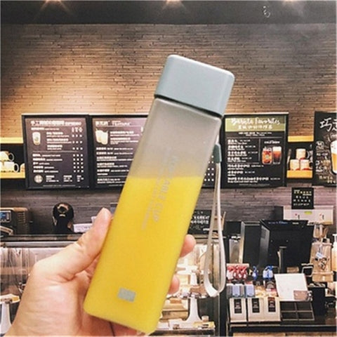 New Square Frosted Plastic Water Bottle Portable Transparent Bottle Fruit Juice Leak-proof Outdoor Sport Travel Camping Bottle