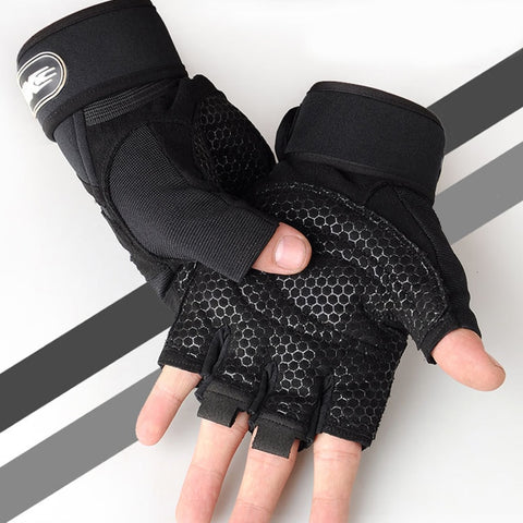 Men Fitness Heavyweight Training Half Finger Gloves Non-Slip Breathable Extended Wrist Support Bodybuilding Weightlifting Sports