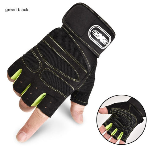 Men Fitness Heavyweight Training Half Finger Gloves Non-Slip Breathable Extended Wrist Support Bodybuilding Weightlifting Sports