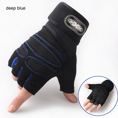 Men Fitness Heavyweight Training Half Finger Gloves Non-Slip Breathable Extended Wrist Support Bodybuilding Weightlifting Sports