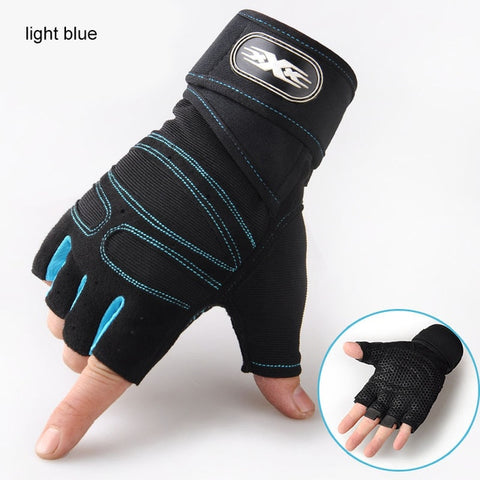 Men Fitness Heavyweight Training Half Finger Gloves Non-Slip Breathable Extended Wrist Support Bodybuilding Weightlifting Sports