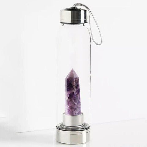 HobbyLane Natural Crystal Drinking Bottle with Amethyst Healing Crystal Glass