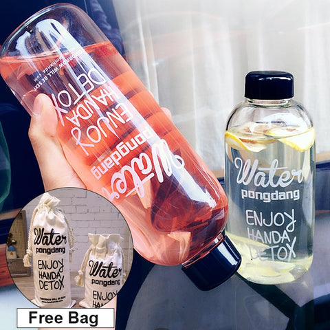 Portable Clear Bottle Bag Water Cup Canvas Bag Sport Plastic Bag Sack 1000ML/500ML Bottle For Hiking