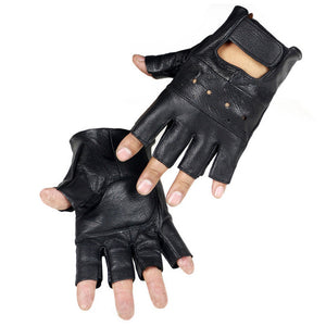 Longkeeper Men Genuine Leather Gloves Sport Driving Slip-resistant Luvas Half Finger Sheep Leather Fingerless Gym Fitness Gloves