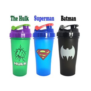 600ML Super Heroes Shaker Bottle With Whisk Ball Sports Gym Whey Protein Powder Mixing Bottle Fitness Water Bottle BPA Free